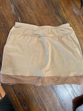 Women's Tan Mini golf Skirt with Sheer Hem